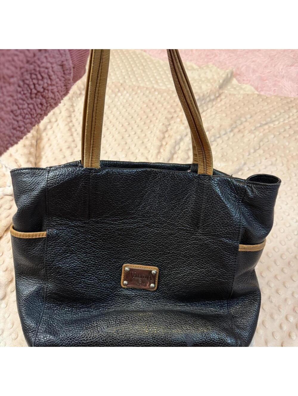Valentina Black leather handbag with silver accents #luxury #leather